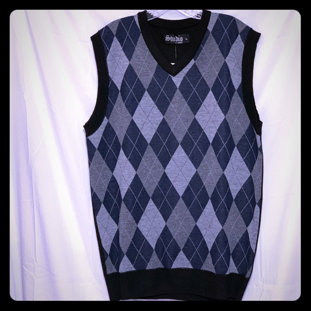 Mens Studio Sweater Vest Casual V-Neck Pullover